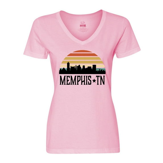 Inktastic Memphis Tennessee Skyline Retro Sunset Women's V-Neck T-Shirt