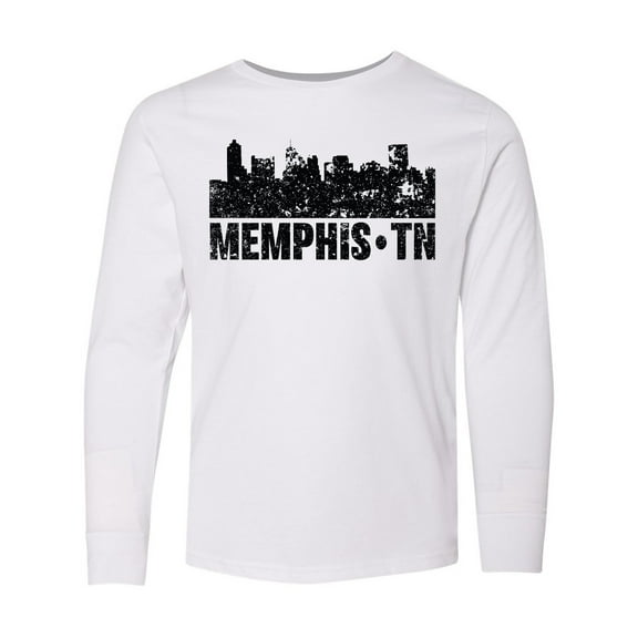 Inktastic Memphis city Skyline with Grunge Long Sleeve Youth T-Shirt