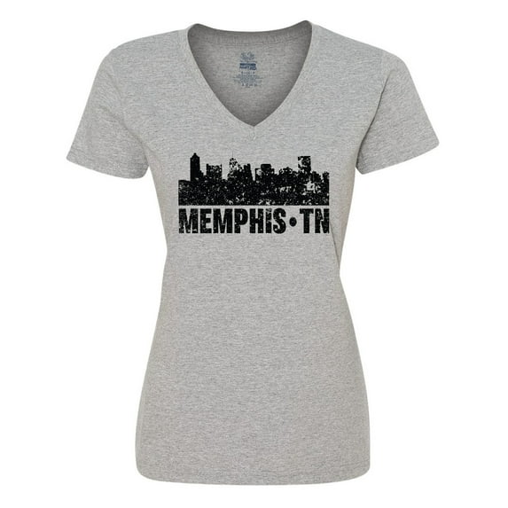 Inktastic Memphis city Skyline with Grunge Women's V-Neck T-Shirt