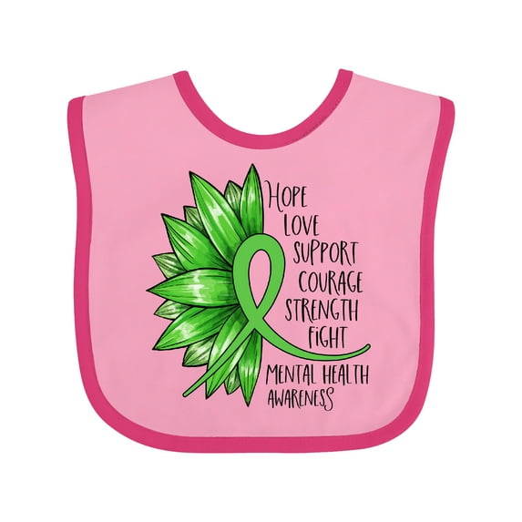 Inktastic Mental Health Awareness Green Sunflower Ribbon Boys or Girls Baby Bib
