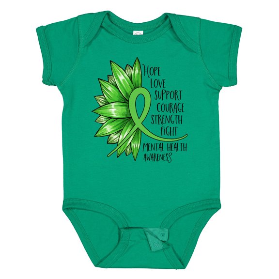 Inktastic Mental Health Awareness Green Sunflower Ribbon Boys or Girls Baby Bodysuit