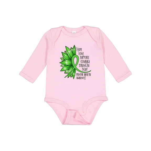 Inktastic Mental Health Awareness Green Sunflower Ribbon Boys or Girls Long Sleeve Baby Bodysuit