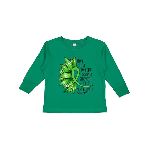 Inktastic Mental Health Awareness Green Sunflower Ribbon Boys or Girls Long Sleeve Toddler T-Shirt