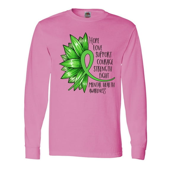 Inktastic Mental Health Awareness Green Sunflower Ribbon Long Sleeve T-Shirt