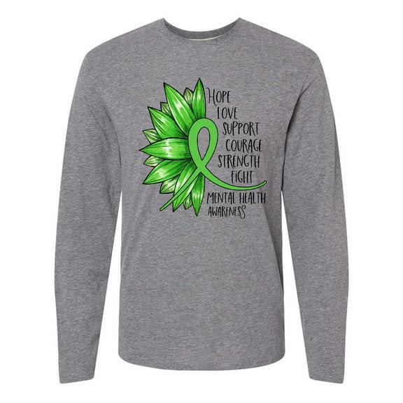 Inktastic Mental Health Awareness Green Sunflower Ribbon Long Sleeve T-Shirt