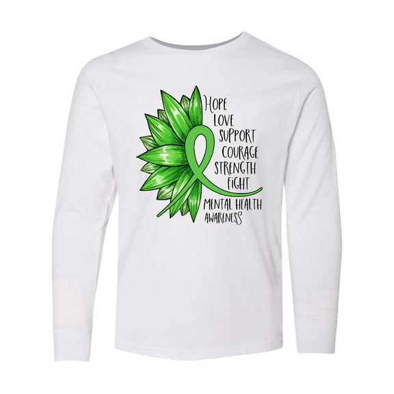 Inktastic Mental Health Awareness Green Sunflower Ribbon Long Sleeve Youth T-Shirt