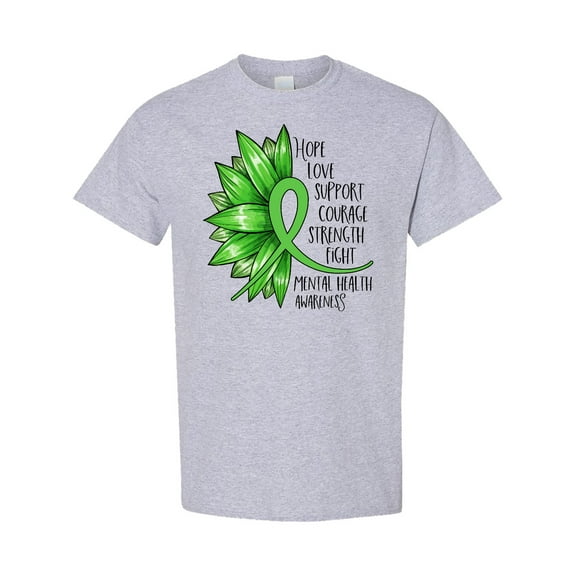 Inktastic Mental Health Awareness Green Sunflower Ribbon T-Shirt