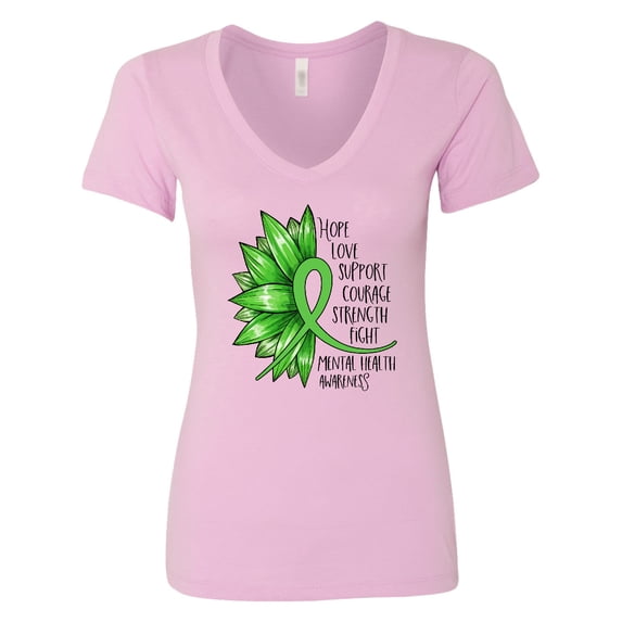 Inktastic Mental Health Awareness Green Sunflower Ribbon Women's V-Neck T-Shirt