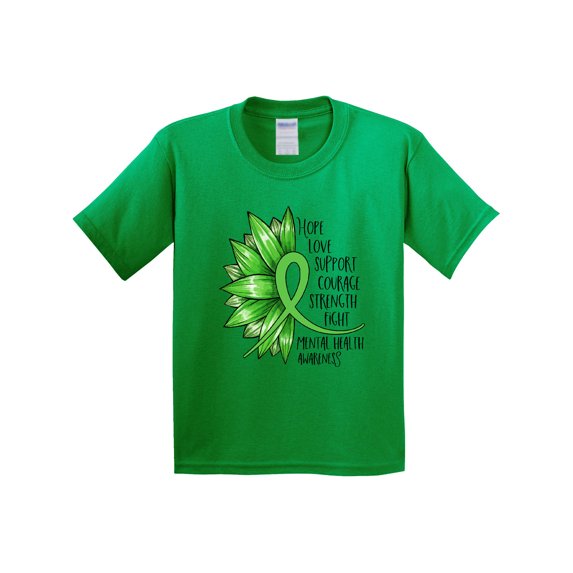 Inktastic Mental Health Awareness Green Sunflower Ribbon Youth T-Shirt