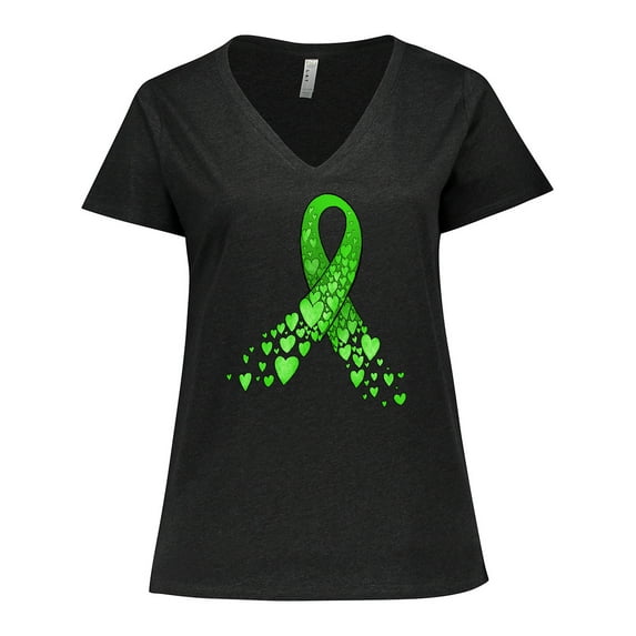 Inktastic Mental Health Awareness Ribbon with Green Hearts Women's Plus Size V-Neck T-Shirt