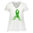 thumbnail image 1 of Inktastic Mental Health Awareness Ribbon with Green Hearts Women's Plus Size V-Neck T-Shirt, 1 of 5