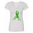 thumbnail image 1 of Inktastic Mental Health Awareness Ribbon with Green Hearts Women's V-Neck T-Shirt, 1 of 5