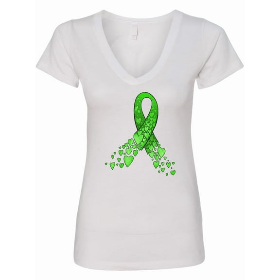 Inktastic Mental Health Awareness Ribbon with Green Hearts Women's V-Neck T-Shirt