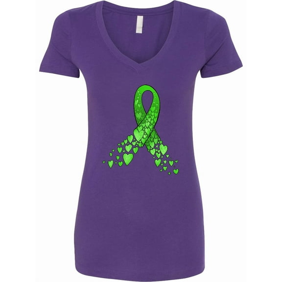 Inktastic Mental Health Awareness Ribbon with Green Hearts Women's V-Neck T-Shirt