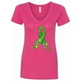 thumbnail image 1 of Inktastic Mental Health Awareness Ribbon with Green Hearts Women's V-Neck T-Shirt, 1 of 5