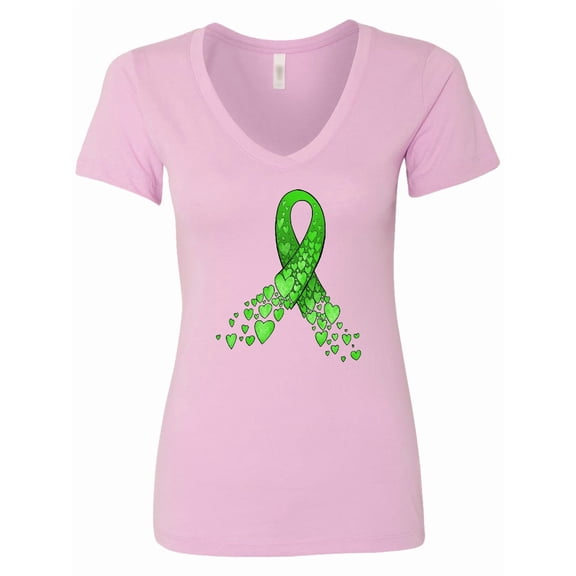 Inktastic Mental Health Awareness Ribbon with Green Hearts Women's V-Neck T-Shirt