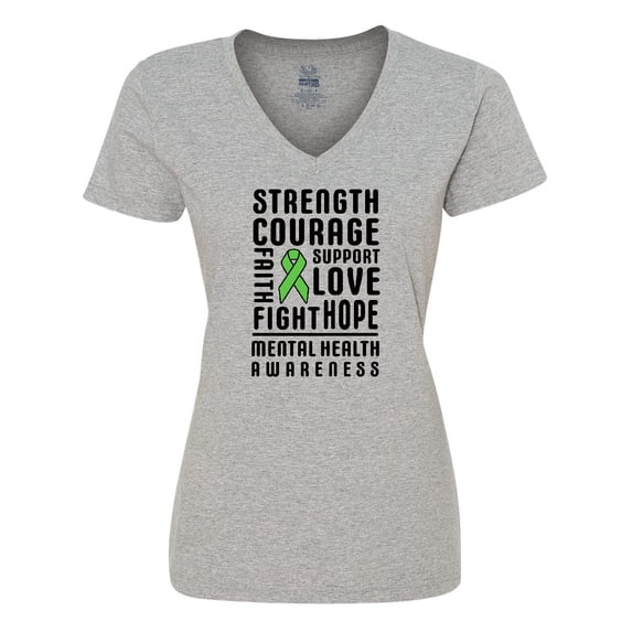 Inktastic Mental Health Awareness Strength Support Love Women's V-Neck T-Shirt