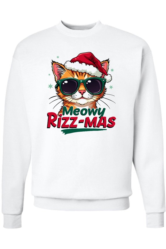 Meowy Rizz-mas Funny Christmas Rizzmas Santa Claus Adult Sweatshirt