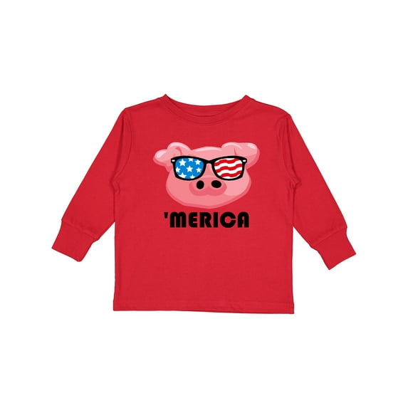 Inktastic Merica Pig Boys or Girls Long Sleeve Toddler T-Shirt