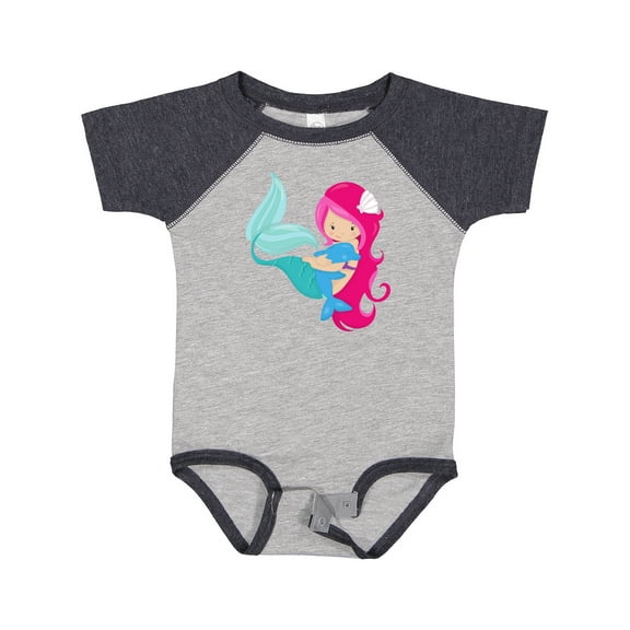 Inktastic Mermaid And Dolphin, Mermaid With Pink Hair Girls Baby Bodysuit