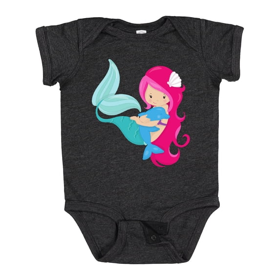 Inktastic Mermaid And Dolphin, Mermaid With Pink Hair Girls Baby Bodysuit
