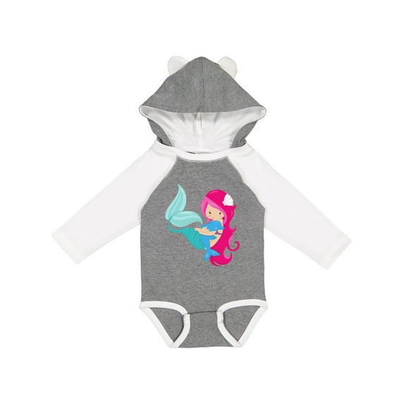 Inktastic Mermaid And Dolphin, Mermaid With Pink Hair Girls Long Sleeve Baby Bodysuit