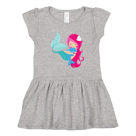 Inktastic Mermaid And Dolphin, Mermaid With Pink Hair Girls Toddler Dress