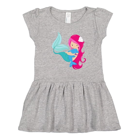 Inktastic Mermaid And Dolphin, Mermaid With Pink Hair Girls Toddler Dress