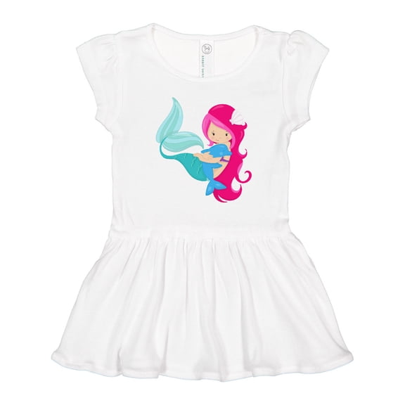 Inktastic Mermaid And Dolphin, Mermaid With Pink Hair Girls Toddler Dress