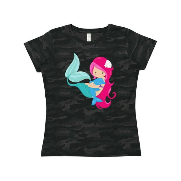 Inktastic Mermaid And Dolphin, Mermaid With Pink Hair Women's T-Shirt