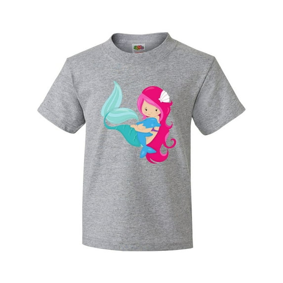 Inktastic Mermaid And Dolphin, Mermaid With Pink Hair Youth T-Shirt