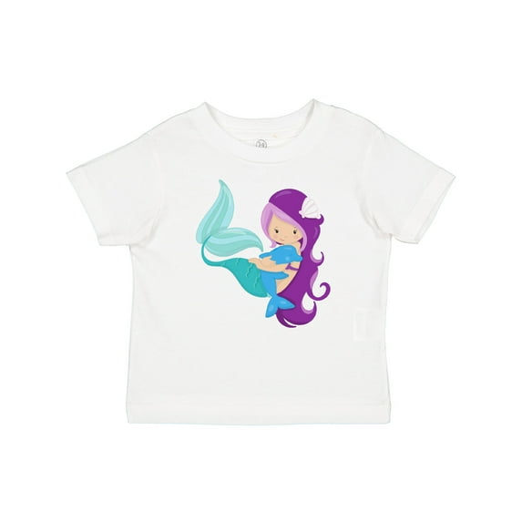 Inktastic Mermaid And Dolphin, Mermaid With Purple Hair Girls Baby T-Shirt