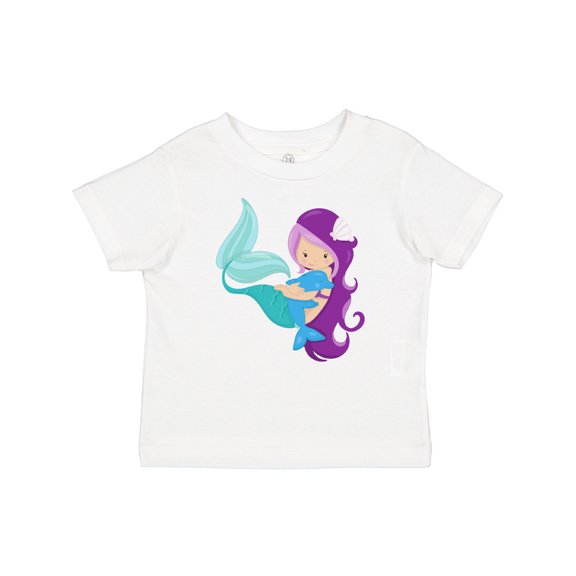 Inktastic Mermaid And Dolphin, Mermaid With Purple Hair Girls Baby T-Shirt