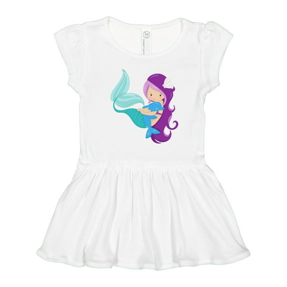 Inktastic Mermaid And Dolphin, Mermaid With Purple Hair Girls Toddler Dress