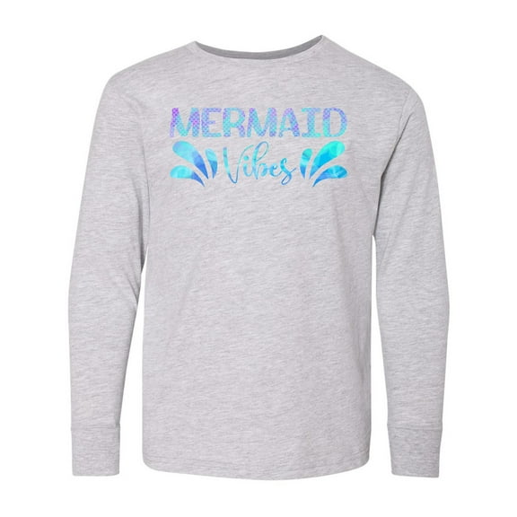 Inktastic Mermaid Vibes Text in Blues Long Sleeve Youth T-Shirt