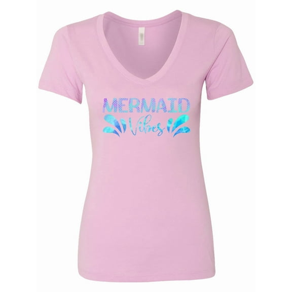 Inktastic Mermaid Vibes Text in Blues Women's V-Neck T-Shirt