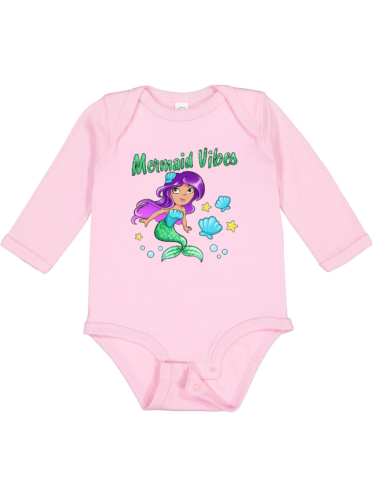 Inktastic Mermaid Vibes- cute mermaid with green tail Girls Long Sleeve ...