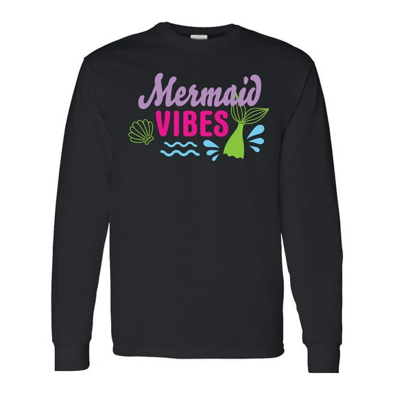Inktastic Mermaid Vibes with Tail and Seashell Long Sleeve T-Shirt