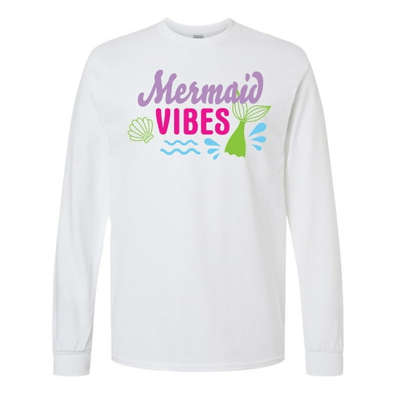 Inktastic Mermaid Vibes with Tail and Seashell Long Sleeve T-Shirt