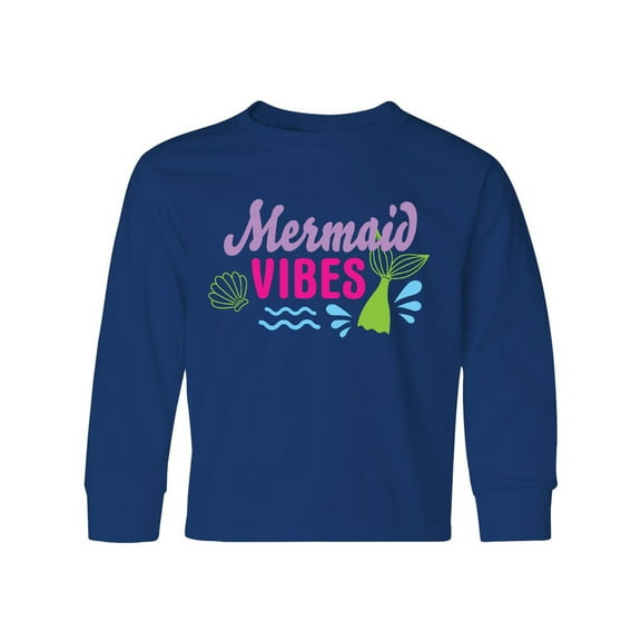 Inktastic Mermaid Vibes with Tail and Seashell Long Sleeve Youth T-Shirt