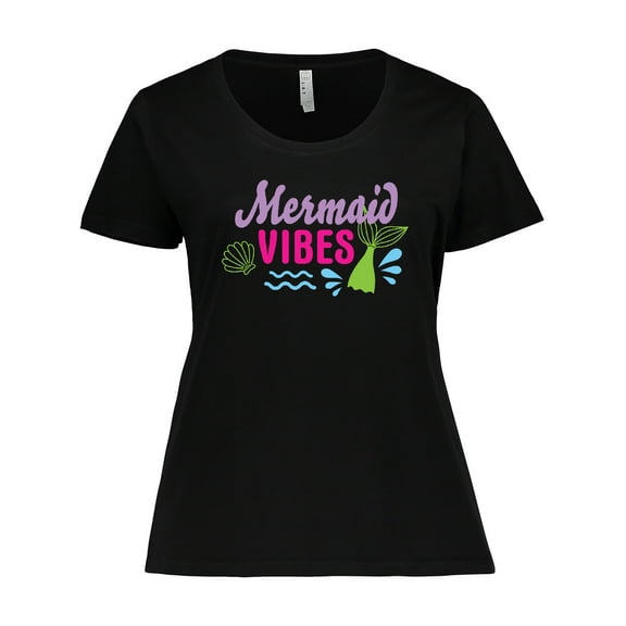 Inktastic Mermaid Vibes with Tail and Seashell Women's Plus Size T-Shirt