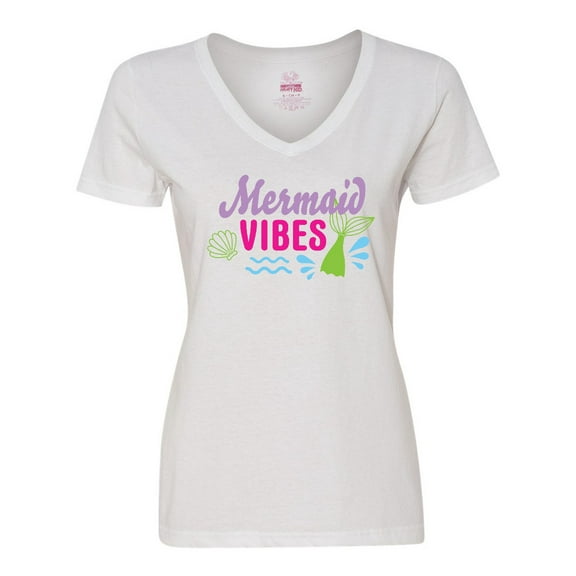 Inktastic Mermaid Vibes with Tail and Seashell Women's V-Neck T-Shirt