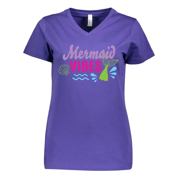 Inktastic Mermaid Vibes with Tail and Seashell Women's V-Neck T-Shirt