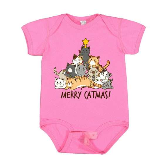 Inktastic Merry Catmas with Cat Tree and Yellow Star Boys or Girls Baby Bodysuit