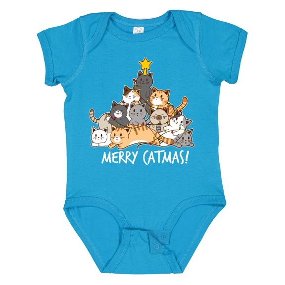 Inktastic Merry Catmas with Cat Tree and Yellow Star Boys or Girls Baby Bodysuit
