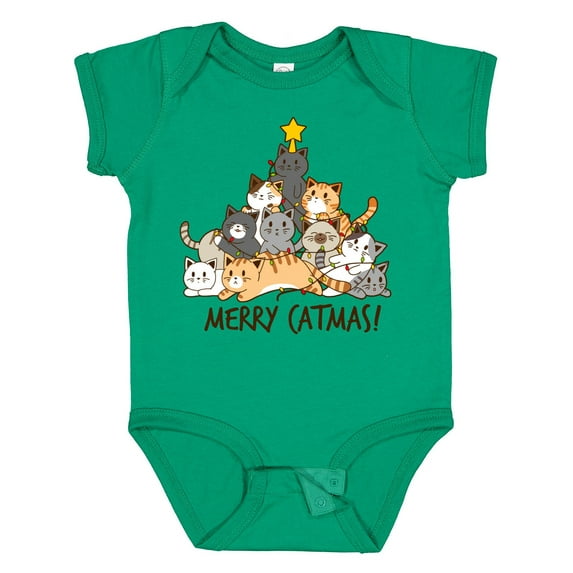 Inktastic Merry Catmas with Cat Tree and Yellow Star Boys or Girls Baby Bodysuit