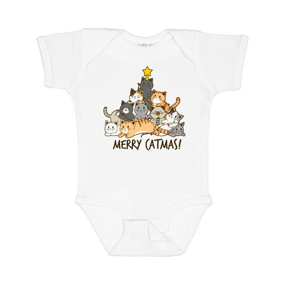 Inktastic Merry Catmas with Cat Tree and Yellow Star Boys or Girls Baby Bodysuit
