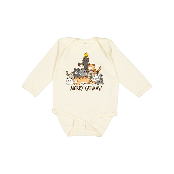 Inktastic Merry Catmas with Cat Tree and Yellow Star Boys or Girls Long Sleeve Baby Bodysuit