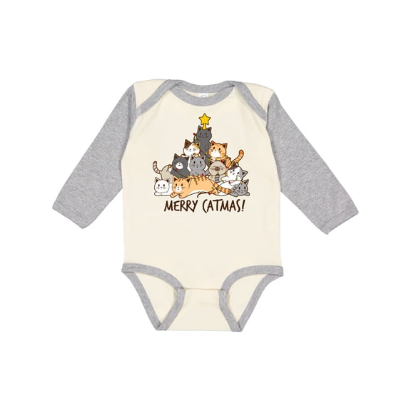 Inktastic Merry Catmas with Cat Tree and Yellow Star Boys or Girls Long Sleeve Baby Bodysuit