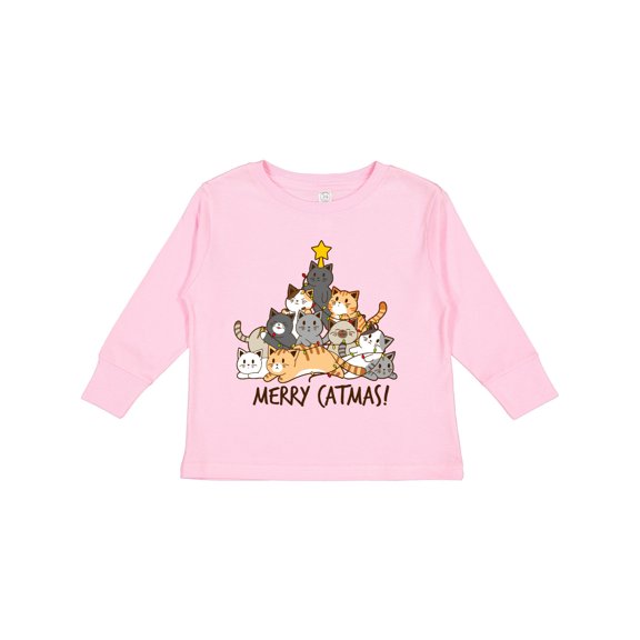 Inktastic Merry Catmas with Cat Tree and Yellow Star Boys or Girls Long Sleeve Toddler T-Shirt